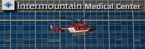 A Life Flight helicopter takes off after delivering a patient from LDS Hospital to the new Intermountain Medical Center in Murray which opens today Oct. 29, 2007. Steve Griffin/The Salt Lake Tribune 10/29/07