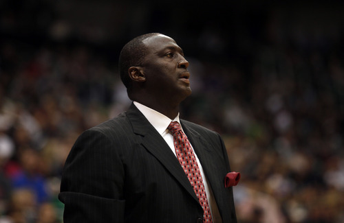 Ashley Detrick  |  The Salt Lake Tribune
Jazz head coach Tyrone Corbin on the sidelines in the first half of the game against the Clippers on Saturday, Oct. 20, 2012 at Energy Solutions in Salt Lake City.