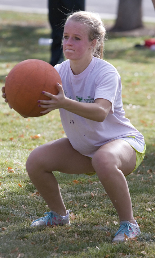 Paul Fraughton | The Salt Lake Tribune
At the end of her school day at the Winter Sports School Cheech Minniear begins a training session doing squats with a weighted ball.

 Wednesday, October 10, 2012