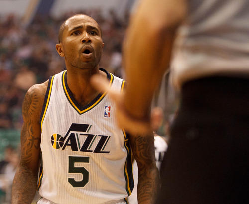 Trent Nelson  |  The Salt Lake Tribune
Utah guard Mo Williams reacts to his second foul in the first quarter during the Jazz season opener against Dallas Wednesday, Oct. 31, 2012 at EnergySolutions Arena in Salt Lake City.