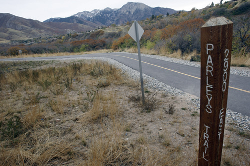 Rick Egan  | The Salt Lake Tribune 
Parleys Trail near 2900 East on Thursday, November 1, 2012. Some of the proceeds from a $47 million parks and trails bond that will be on the Nov. 6 ballot in Salt Lake County will be used to connect existing segments of the trail.