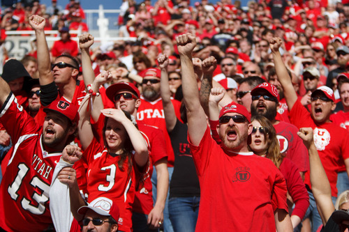Trent Nelson  |  The Salt Lake Tribune
Utah fans cheer on their team as Utah hosts Washington State, college football at Rice-Eccles Stadium Saturday November 3, 2012 in Salt Lake City.
