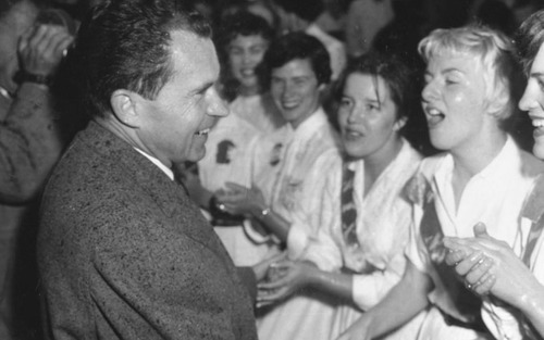 Richard Nixon shakes hands with supporters while visiting Utah in 1958. Courtesy Utah State Historical Society