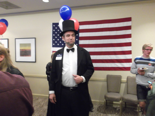 Dave Moyar of Payson, dressed as Abraham Lincoln at the Utah Republican Party's post-election party at the Hilton in downtown Salt Lake City. (photo by Sean P. Means  |  The Salt Lake Tribune)