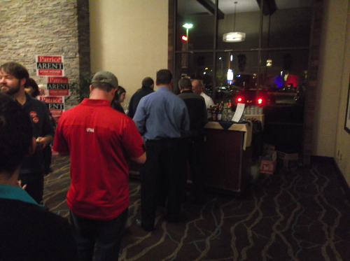 There was a steady line Tuesday night at the cash bar at the Sheraton in Salt Lake City, where the Utah Democrats held their party. There were no such lines at the Hilton, where the Utah Republicans gathered. (photo by Sean P. Means  |  The Salt Lake Tribune)