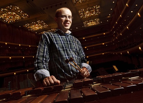 Leah Hogsten  |  The Salt Lake Tribune
Keith Carrick, at the xylophone  is the Utah Symphony's new principal percussionist  Wednesday, October 24, 2012 and will be featured prominently in Abravanel Hall's upcoming performance of "Bolero."
