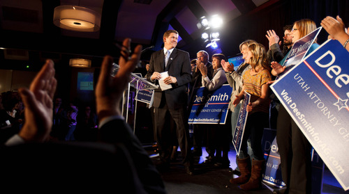 Trent Nelson  |  The Salt Lake Tribune
Utah Attorney General candidate Dee Smith gives his concession speech at the Salt Lake Sheraton Hotel, Democratic headquarters on election night Tuesday November 6, 2012 in Salt Lake City.