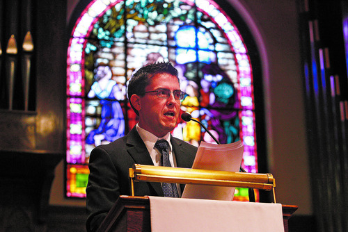 Scott Sommerdorf  |  The Salt Lake Tribune              
Josh Weed speaks at the Circling the Wagons' second annual conference held at the Wasatch Presbyterian Church in Salt Lake City, Saturday, November 3, 2012.