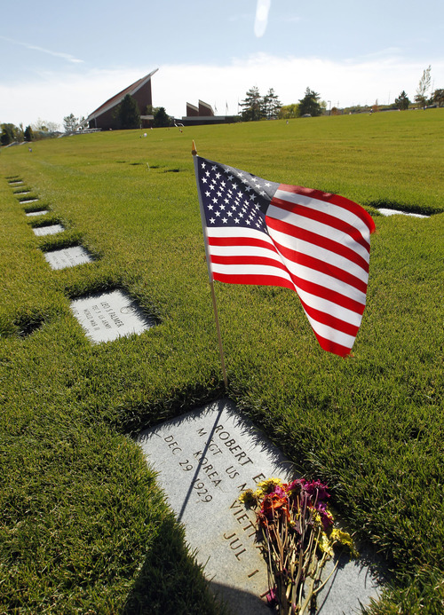 Al Hartmann  |  The Salt Lake Tribune
Headstones for servicemen at Veteran's Memorial Park and Cemetery near Fort Douglas.