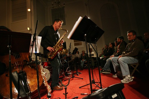 Kim Raff I The Salt Lake Tribune
The Jazz Vespers member, David Halliday, plays the saxophone during the performance "A Tribute to the Beatles" at the First Unitarian Chruch in Salt Lake City , Utah on December 11, 2011.