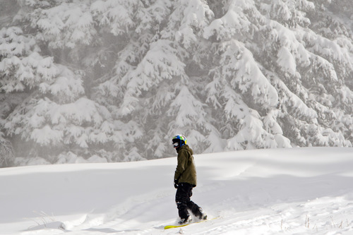 Chris Detrick  |  The Salt Lake Tribune
A snowboarder rides at Brighton Saturday November 10, 2012.