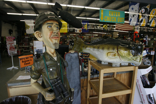 Francisco Kjolseth  |  The Salt Lake Tribune
The old Army Surplus Store at 4974 S. Redwood Road is slowly moving into a different era as surplus is more difficult to find. Military props abound however with a Sergeant missile in the front parking lot, old jeep and artillery horse-drawn wagon as well as planes and bombs hanging from the rafters.