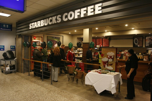 Rick Egan  | The Salt Lake Tribune 

ONe of the three Starbucks Coffee's in the Salt Lake City International Airport, Thursday, Nov. 15, 2012. HMSHost unveiled 13 new dining venues at the airport.