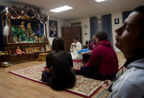 Kim Raff  |  The Salt Lake Tribune
Jai Krishna Das leads chant in the Temple Room during the Diwali, the festival of lights, celebration of the Indian New Year at the Krishna Temple in Salt Lake City on November 18, 2012.