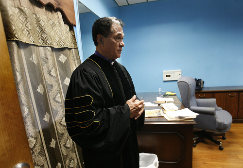 Scott Sommerdorf  |  The Salt Lake Tribune              
The Rev. Eddie Kelemeni in his office just before leading a service at the Tongan United Methodist Church in West Valley City, Sunday, November 18, 2012. After the service a scuffle broke out as two factions within the church community had words and began to push and shove outside the church.