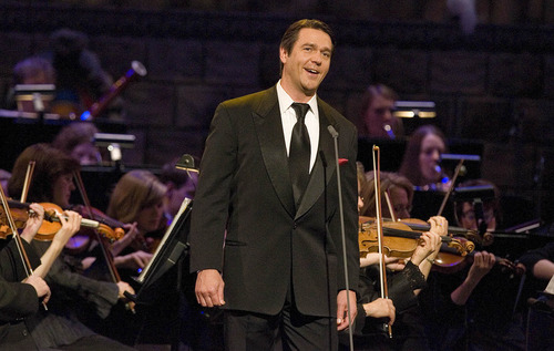 Paul Fraughton | The Salt Lake Tribune
Guest star Nathan Gunn sings at The Mormon Tabernacle Choir's 2011 Christmas extravaganza in the LDS Conference Center.