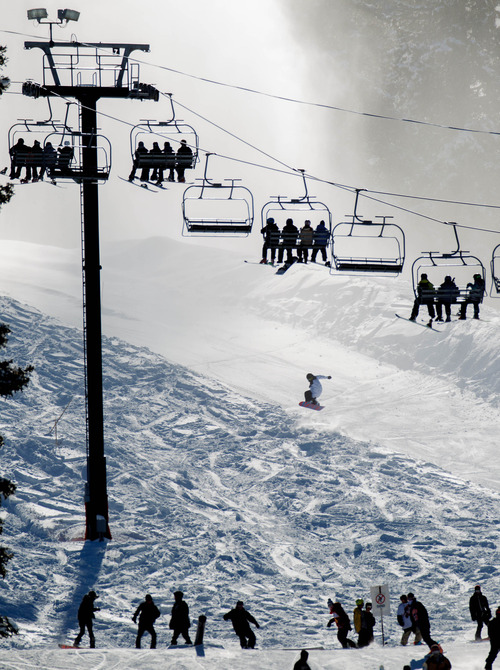 Trent Nelson  |  The Salt Lake Tribune
Ski lifts were full on opening day at Brighton Ski Resort, Tuesday, Nov. 13, 2012.