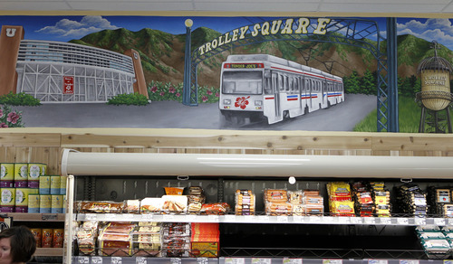 Al Hartmann  |  The Salt Lake Tribune
Trader Joe's new 12,700-square-foot store at 634 E. 400 South in Salt Lake City features art murals depicting Salt Lake City themes.   It opens for business Nov. 30.