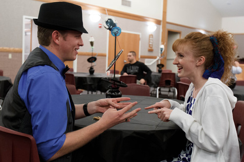 Trent Nelson  |  The Salt Lake Tribune
Chase Page and Aly Stephenson play a game Page learned on his LDS mission to Chile at a dance at the Salt Lake University Institute of Religion, Friday November 16, 2012 in Salt Lake City.