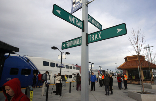 Francisco Kjolseth  |  The Salt Lake Tribune
The media is invited to ride the new FrontRunner line from Salt Lake City to Provo on Friday, November 30, 2012, as UTA gets ready to open for regular service on Monday, December 10, 2012. The public is also welcome to try out the line as part of their "Food for your fare" on Saturday, December 8, 2012, from 10 a.m to 10 p.m by providing a non-perishable food item to be donated as "fare" to benefit the Utah Food Bank and the Community Action Services.