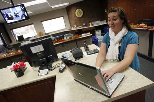 Francisco Kjolseth  |  The Salt Lake Tribune
Katie Hawker, account clerk for the City of Orem Department of Administrative Services works on one of the office computers. The City of Orem has UTOPIA service which provides high speed internet services.