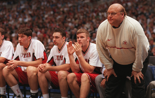 Rick Majerus grimmaces on the sideline as the Utes start to falter against Kentucky. Griffin/photo