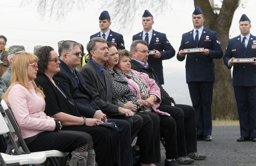Al Hartmann  |  The Salt Lake Tribune 
Family members of Tech Sgt. Kristoffer Solesbee attend a Tuesday ceremony to rename 12th Street to Solesbee Street. Solesbee was a bomb dismantler assigned to Hill AFB's 775th Civil Engineer Squadron Explosive Ordnance Disposal who died in Afghanistan in 2011.