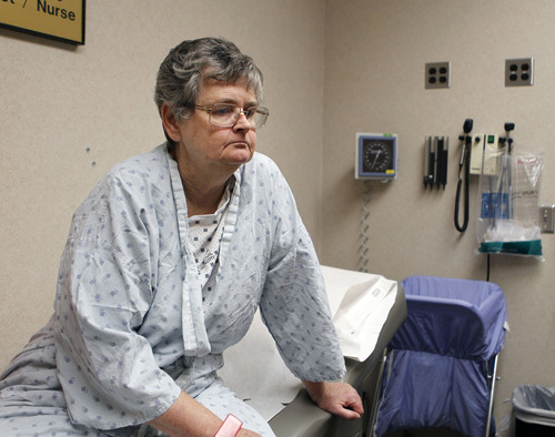 Al Hartmann  |  The Salt Lake Tribune
Bonnie Moncur awaits surgery to repair a 4-millimeter bulge in her carotid artery that she has lived with for two years. The 61-year-old Davis County woman is the seventh patient at University Hospital to benefit from a new, minimally-invasive procedure for repairing brain aneurysms.