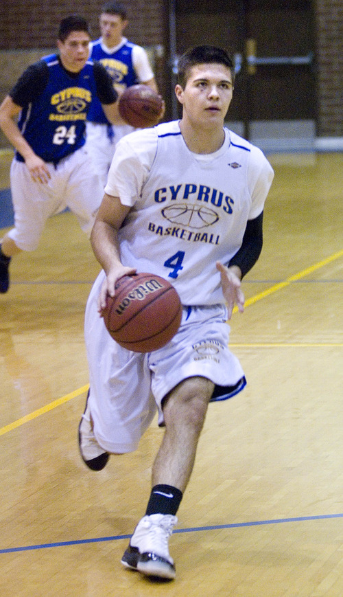 Paul Fraughton  |  Salt Lake Tribune
Cyprus High School senior guard, Connor Squire at a recent team practice.