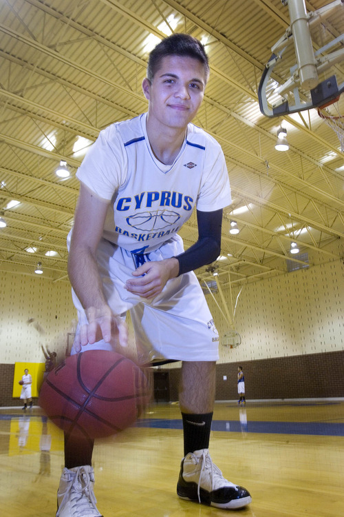 Paul Fraughton  |   Salt Lake Tribune
Cyprus High School senior guard, Connor Squire at a recent team practice.
 Monday, December 3, 2012