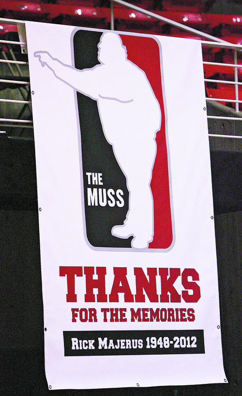 Steve Griffin | The Salt Lake Tribune


A banner hangs from a railing at the Huntsman Center in memory of Rick Majerus. The former Utah basketball coach was remembered during a short ceremony before the start of the Utes' game against Boise State in Salt Lake City on Wednesday, Dec. 5, 2012.