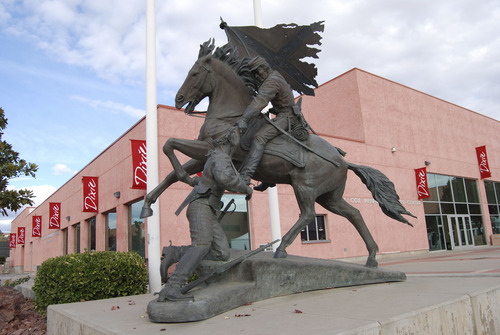 Brian Maffly | The Salt Lake Tribune 
Citing a threat of vandalism, Dixie State College officials plan to store "The Rebels," a signature statue on the St. George campus. The piece, by Utah sculptor Jerry Anderson, has become a flash point in the debate over whether to keep Dixie in the school's name as it becomes a university next year.