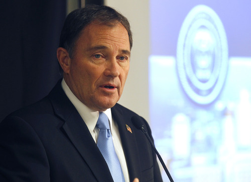 Al Hartmann  |  The Salt Lake Tribune
Governor Gary Herbert releases his budget recommendations for the coming fiscal year Wednesday December 12 in a 3D animation classroom at Granite Technical Institute (GTI) in Salt Lake City.
