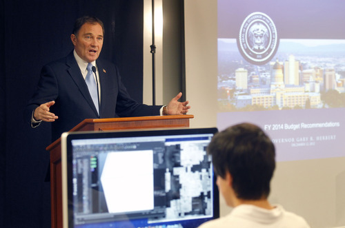 Al Hartmann  |  The Salt Lake Tribune
Governor Gary Herbert releases his budget recommendations for the coming fiscal year Wednesday December 12 as students work away on computers in a 3D animation classroom at Granite Technical Institute (GTI) in Salt Lake City.