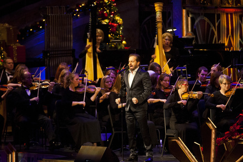 Chris Detrick  |  The Salt Lake Tribune
Singer Alfie Boe performs at the Mormon Tabernacle Choir's Christmas concert at the LDS Conference Center in Salt Lake City on Thursday, Dec. 13, 2012.