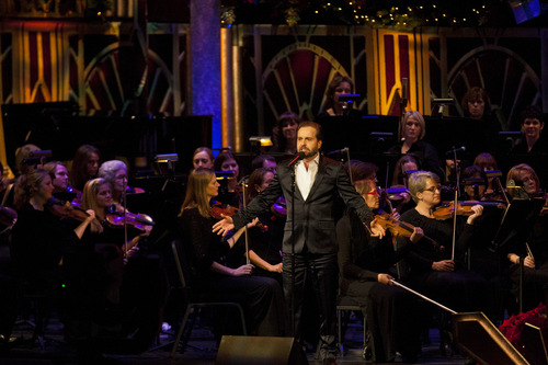 Chris Detrick  |  The Salt Lake Tribune
Singer Alfie Boe performs at the Mormon Tabernacle Choir's Christmas concert at the LDS Conference Center in Salt Lake City on Thursday, Dec. 13, 2012.