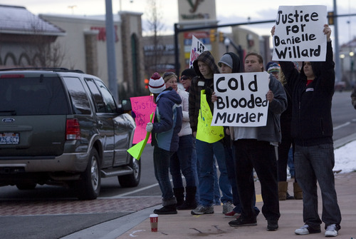 Kim Raff  |  The Salt Lake Tribune
About three dozen people gather outside the West Valley City Hall for a vigil for Danielle Willard, who was shot by West Valley Police on Nov. 2 as she sat in her car unarmed, in West Valley City on December 16, 2012.