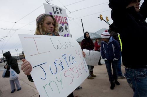 Kim Raff  |  The Salt Lake Tribune
Kayleen Willard, sister of Danielle Willard, joins three dozen people Sunday who gathered outside the West Valley City Hall for a vigil for Danielle, who was shot by West Valley Police on Nov. 2 as she sat in her car unarmed.