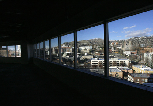 Rick Egan  | The Salt Lake Tribune 

View from the 11th floor of the renovated office tower at 257 E. 200 South, Wednesday, December 19, 2012.