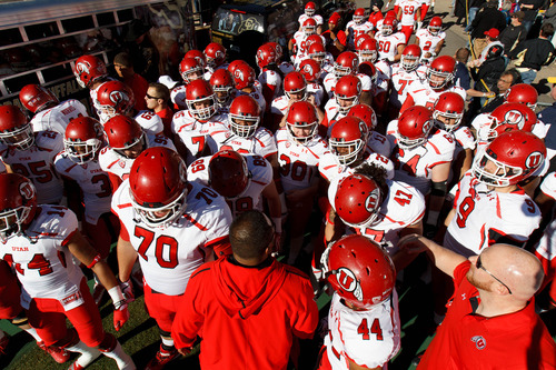 Trent Nelson  |  The Salt Lake Tribune
The Utah Utes prepare to take the field as the Colorado Buffaloes host the University of Utah Utes, college football Friday November 23, 2012 in Boulder.