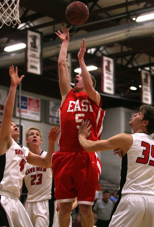 Leah Hogsten  |  The Salt Lake Tribune
East's Parker Van Dyke was named MVP of the game for his 41 points during the game. East High School mens basketball team defeated American Fork 85-74 during their quarterfinal game at the Jordan Holiday boys' basketball tournament at Jordan High School Friday December 28, 2012 in Sandy.