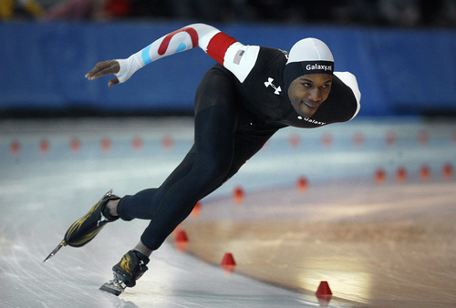 Scott Sommerdorf   |  The Salt Lake Tribune
Men's second-place finisher Shani Davis skates in the men's 1500 meters, where he posted a time of 1:46.65, Sunday, December 30, 2012, at the U.S. Long-Track Championships at the Utah Olympic Oval in Kearns.