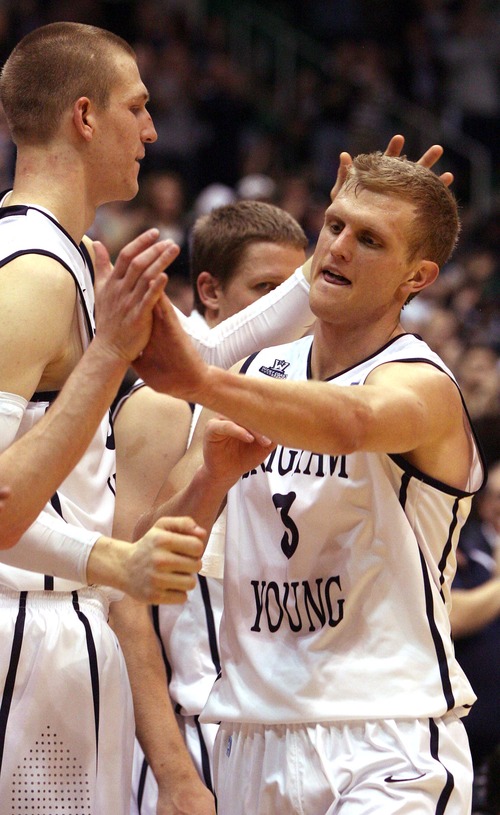 Leah Hogsten  |  The Salt Lake Tribune
Brigham Young Cougars guard Tyler Haws (3) leaves the game with 42 points. 
Brigham Young University defeated Virginia Tech 97-71, Saturday December 29, 2012 in Salt Lake City at Energy Solutions Arena.