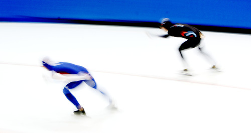 Steve Griffin | The Salt Lake Tribune


Patrick Meek, and Emery Lehman glide through a turn during the men's 10,000 meters at the U.S. Long-Track Speedskating Championships at the Olympic Oval in Kearns, Utah Monday December 31, 2012.