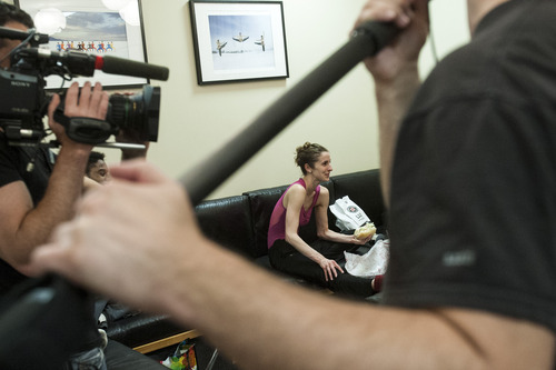 Chris Detrick  |  The Salt Lake Tribune
Ballet West dancer Allison DeBona is filmed by a BBC film crew for the show "Breaking Pointe" Tuesday April 3, 2012.