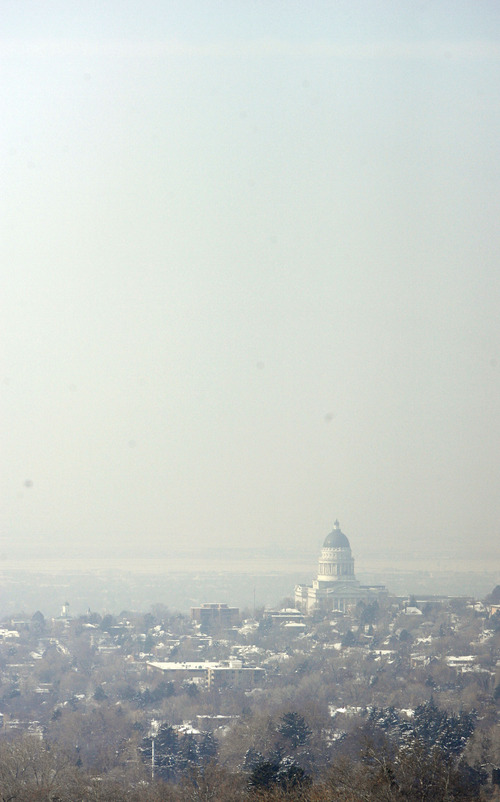 Francisco Kjolseth  |  The Salt Lake Tribune
The air quality in the Salt Lake Valley begins to deteriorate as the winter inversion sets in, obscuring the views to the west of the Utah State Capitol on Wednesday, January 2, 2013.
