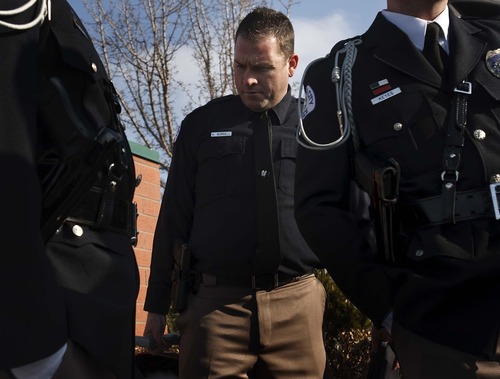 Leah Hogsten  |  The Salt Lake Tribune
Ogden police Officer Kasey Burrell, who was wounded the night fellow Weber-Morgan Narcotics Strike Force team member Jared Francom died, was at a ceremony on Friday renaming the Ogden Public Safety Building to the Francom Public Safety Center.