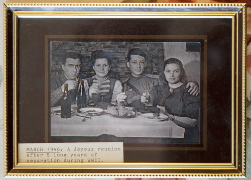 Trent Nelson  |  The Salt Lake Tribune
Leon Shaposhnikov with his wife, Sonia, in a family photo from March 1946. Shaposhnikov, 93, will celebrate the 80th anniversary of his Bar Mitzvah this Saturday by doing it all over again at Congregation Kol Ami.