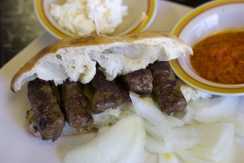 Al Hartmann | The Salt Lake Tribune
Cevapi sandwich from Cafe on Main, a Balkan/Bosnian restaurant  in Salt Lake City.