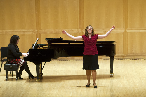 Chris Detrick  |  The Salt Lake Tribune
Soprano Chelsea Lindsay, 23, sings Mozart's "Ach, Ich Fühl's" from "The Magic Flute" at Libby Gardner Concert Hall Saturday January 5, 2013 during auditions for a spot with the prestigious Metropolitan Opera. Lindsay received an encouragement award.